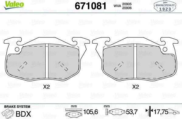 Valeo 671081 - Kit de plaquettes de frein, frein à disque cwaw.fr