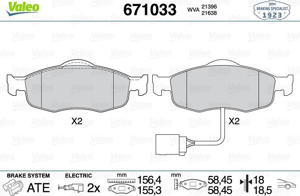 Valeo 671033 - Kit de plaquettes de frein, frein à disque cwaw.fr