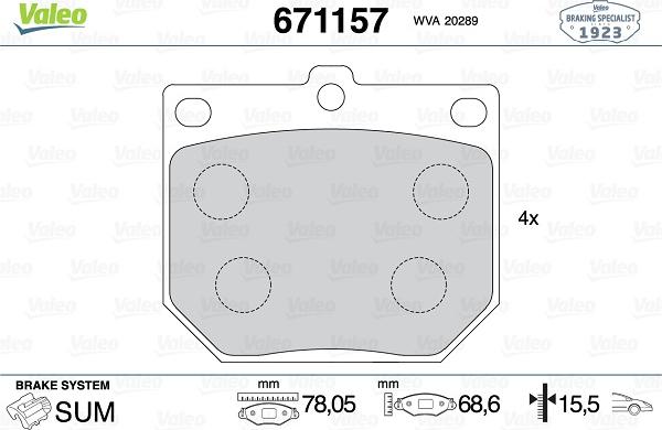 Valeo 671157 - Kit de plaquettes de frein, frein à disque cwaw.fr