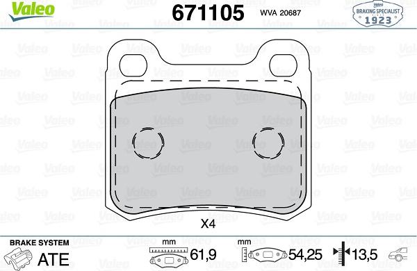 Valeo 671105 - Kit de plaquettes de frein, frein à disque cwaw.fr