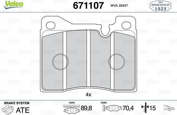 Valeo 671107 - Kit de plaquettes de frein, frein à disque cwaw.fr