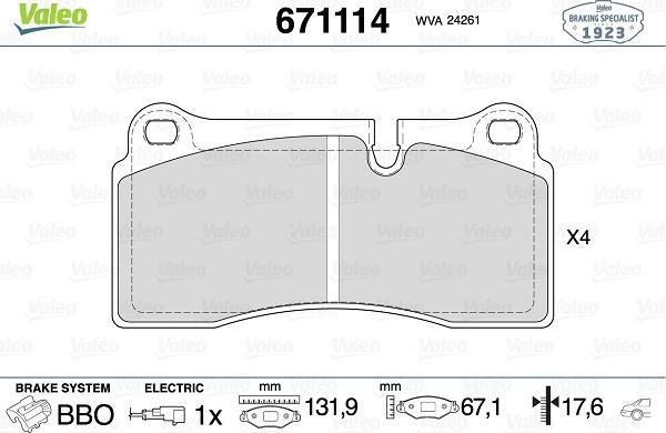 Valeo 671114 - Kit de plaquettes de frein, frein à disque cwaw.fr