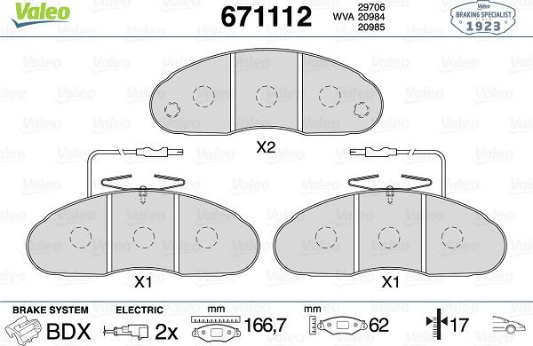 Valeo 671112 - Kit de plaquettes de frein, frein à disque cwaw.fr