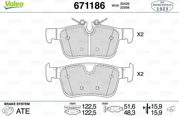 Valeo 671186 - Kit de plaquettes de frein, frein à disque cwaw.fr