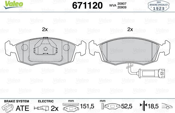 Valeo 671120 - Kit de plaquettes de frein, frein à disque cwaw.fr