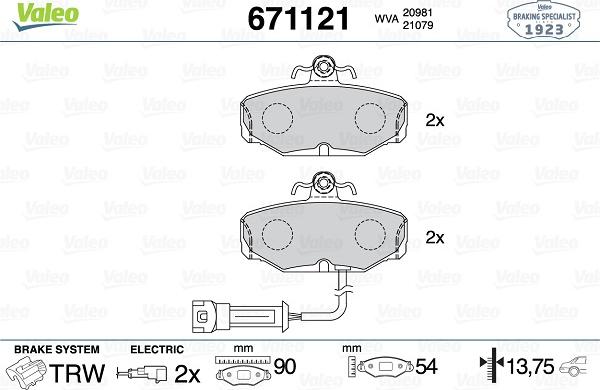 Valeo 671121 - Kit de plaquettes de frein, frein à disque cwaw.fr