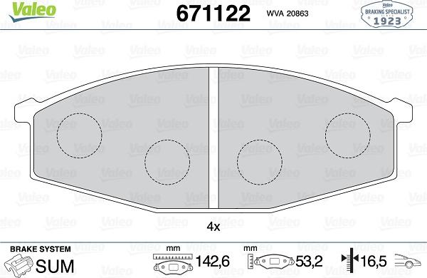 Valeo 671122 - Kit de plaquettes de frein, frein à disque cwaw.fr