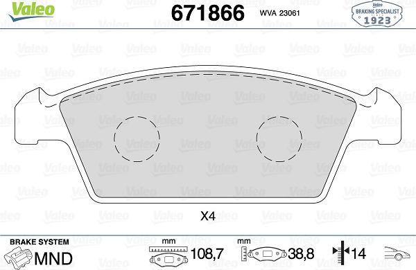 Valeo 671866 - Kit de plaquettes de frein, frein à disque cwaw.fr