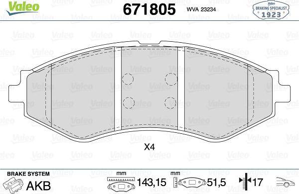 Valeo 671805 - Kit de plaquettes de frein, frein à disque cwaw.fr