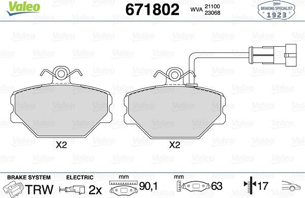 Valeo 671802 - Kit de plaquettes de frein, frein à disque cwaw.fr