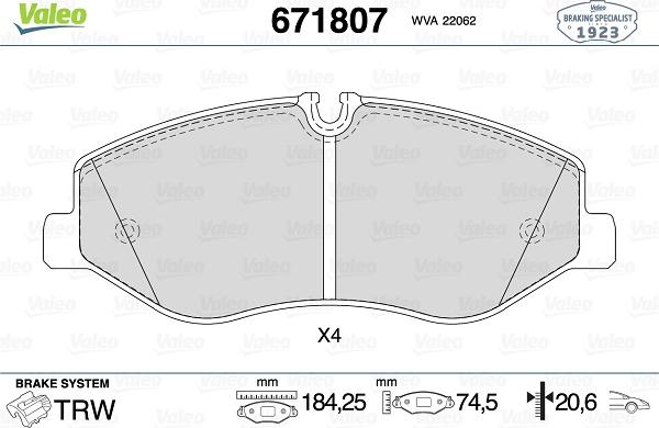 Valeo 671807 - Kit de plaquettes de frein, frein à disque cwaw.fr