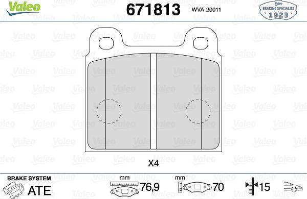 Valeo 671813 - Kit de plaquettes de frein, frein à disque cwaw.fr