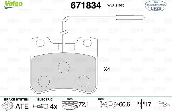 Valeo 671834 - Kit de plaquettes de frein, frein à disque cwaw.fr