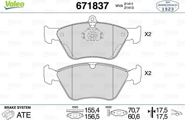 Valeo 671837 - Kit de plaquettes de frein, frein à disque cwaw.fr