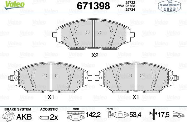 Valeo 671398 - Kit de plaquettes de frein, frein à disque cwaw.fr