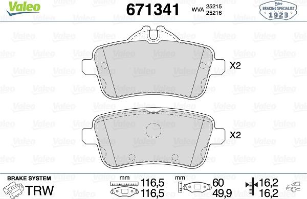 Valeo 671341 - Kit de plaquettes de frein, frein à disque cwaw.fr