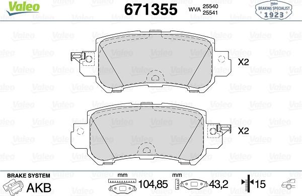 Valeo 671355 - Kit de plaquettes de frein, frein à disque cwaw.fr