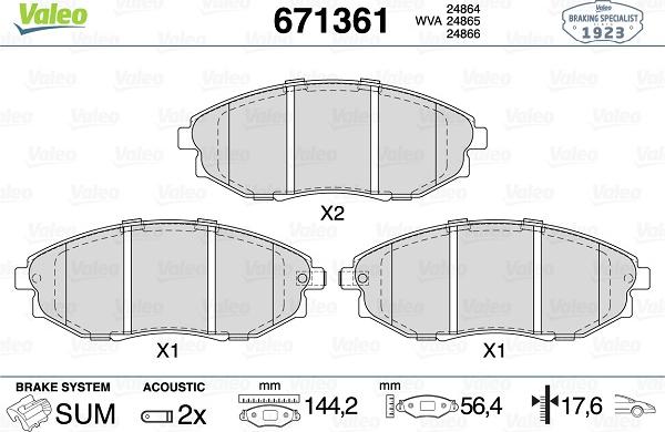 Valeo 671361 - Kit de plaquettes de frein, frein à disque cwaw.fr