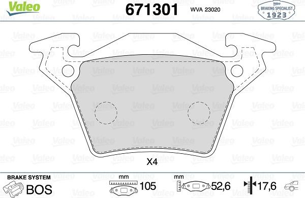 Valeo 671301 - Kit de plaquettes de frein, frein à disque cwaw.fr