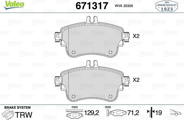 Valeo 671317 - Kit de plaquettes de frein, frein à disque cwaw.fr