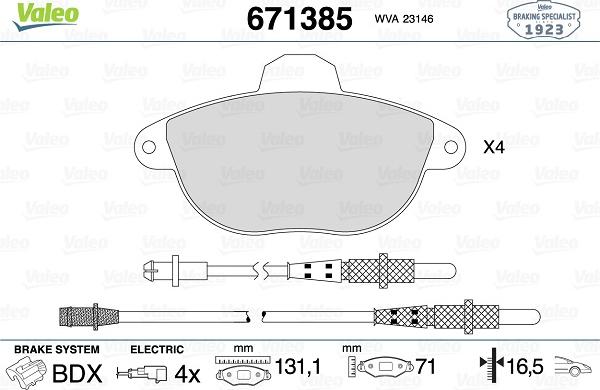 Valeo 671385 - Kit de plaquettes de frein, frein à disque cwaw.fr