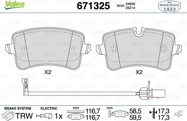 Valeo 671325 - Kit de plaquettes de frein, frein à disque cwaw.fr