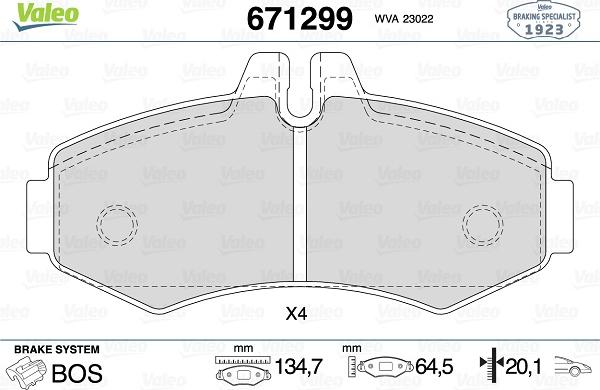 Valeo 671299 - Kit de plaquettes de frein, frein à disque cwaw.fr