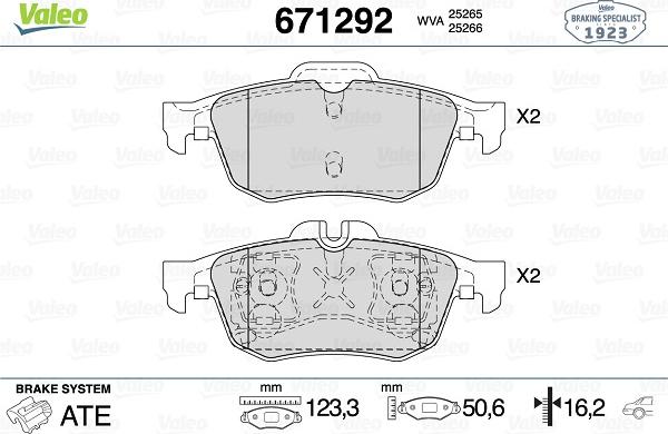 Valeo 671292 - Kit de plaquettes de frein, frein à disque cwaw.fr