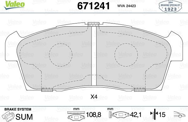 Valeo 671241 - Kit de plaquettes de frein, frein à disque cwaw.fr