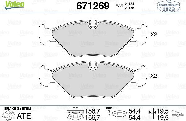 Valeo 671269 - Kit de plaquettes de frein, frein à disque cwaw.fr