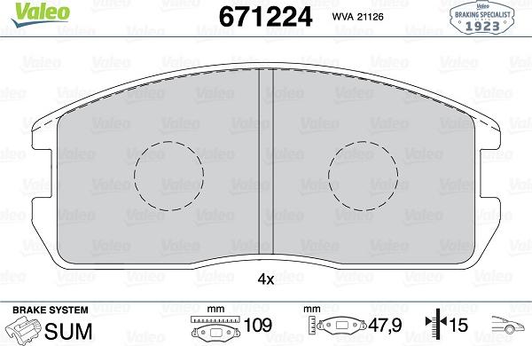 Valeo 671224 - Kit de plaquettes de frein, frein à disque cwaw.fr