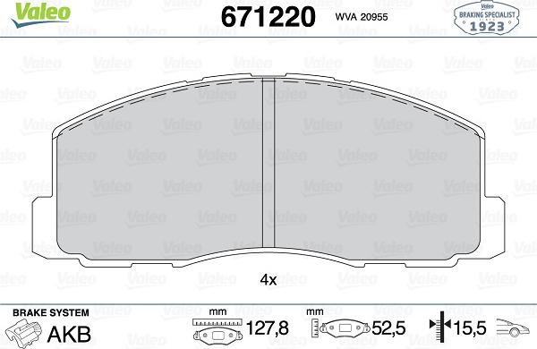 Valeo 671220 - Kit de plaquettes de frein, frein à disque cwaw.fr