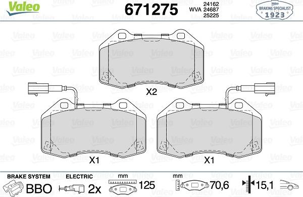 Valeo 671275 - Kit de plaquettes de frein, frein à disque cwaw.fr