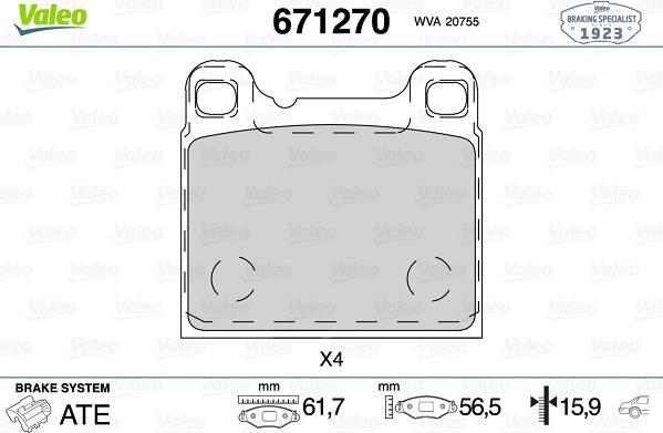 Valeo 671270 - Kit de plaquettes de frein, frein à disque cwaw.fr