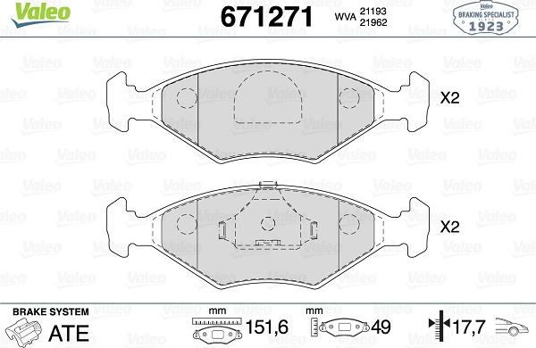 Valeo 671271 - Kit de plaquettes de frein, frein à disque cwaw.fr