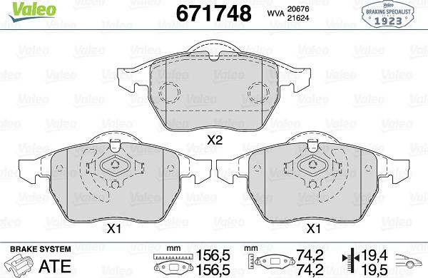 Valeo 671748 - Kit de plaquettes de frein, frein à disque cwaw.fr