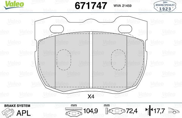 Valeo 671747 - Kit de plaquettes de frein, frein à disque cwaw.fr