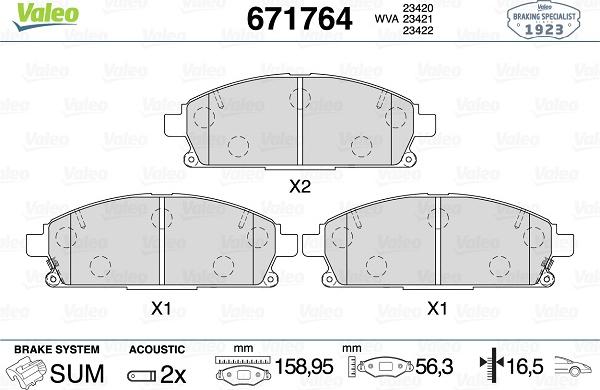 Valeo 671764 - Kit de plaquettes de frein, frein à disque cwaw.fr