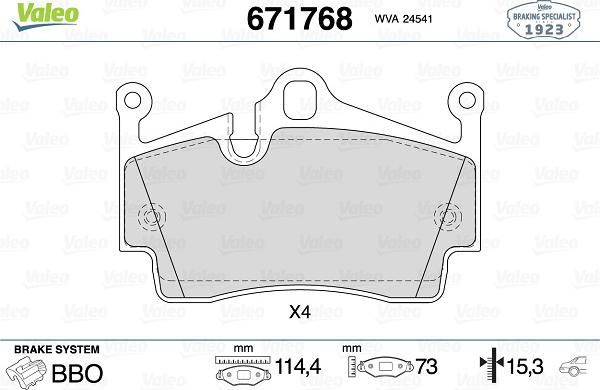 Valeo 671768 - Kit de plaquettes de frein, frein à disque cwaw.fr