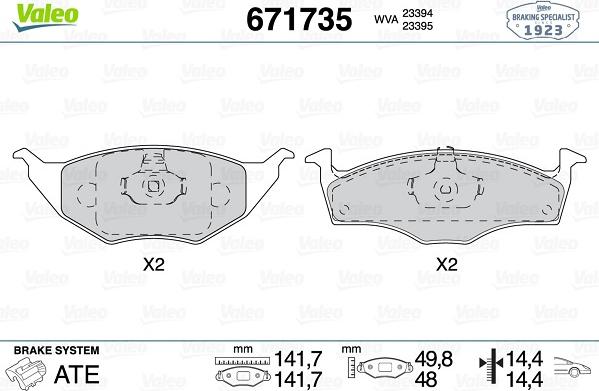 Valeo 671735 - Kit de plaquettes de frein, frein à disque cwaw.fr