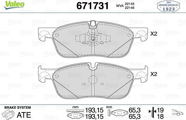 Valeo 671731 - Kit de plaquettes de frein, frein à disque cwaw.fr