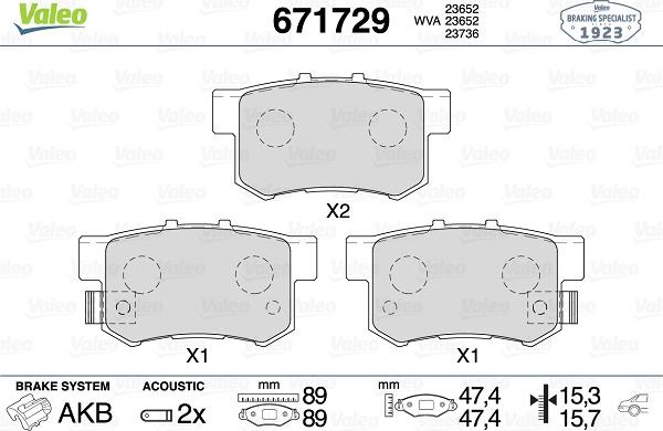 Valeo 671729 - Kit de plaquettes de frein, frein à disque cwaw.fr