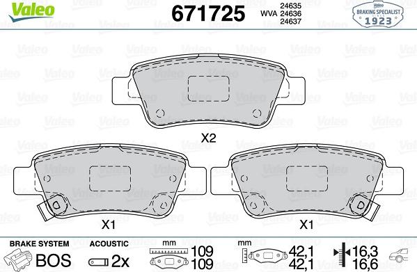 Valeo 671725 - Kit de plaquettes de frein, frein à disque cwaw.fr