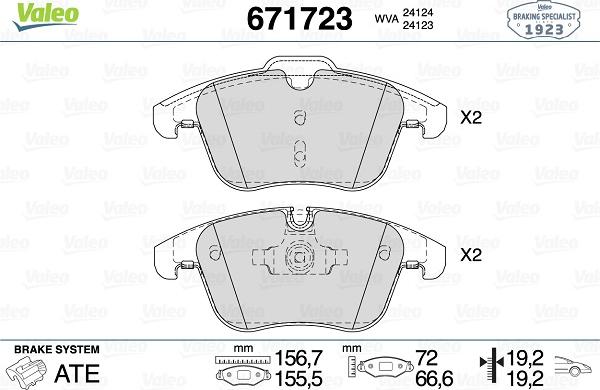 Valeo 671723 - Kit de plaquettes de frein, frein à disque cwaw.fr