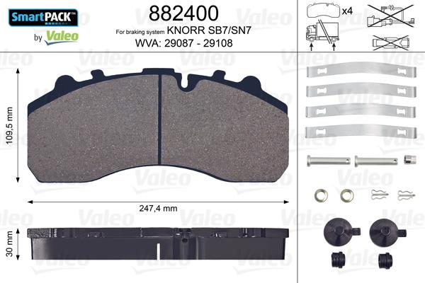 Valeo 882400 - Kit de plaquettes de frein, frein à disque cwaw.fr