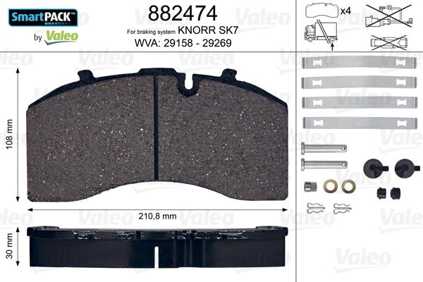 Valeo 882474 - Kit de plaquettes de frein, frein à disque cwaw.fr