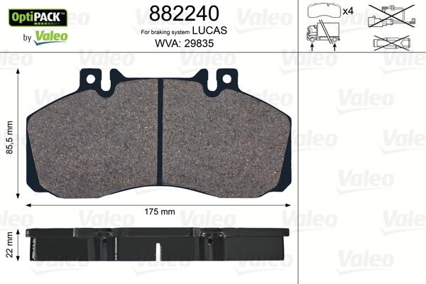 Valeo 882240 - Kit de plaquettes de frein, frein à disque cwaw.fr