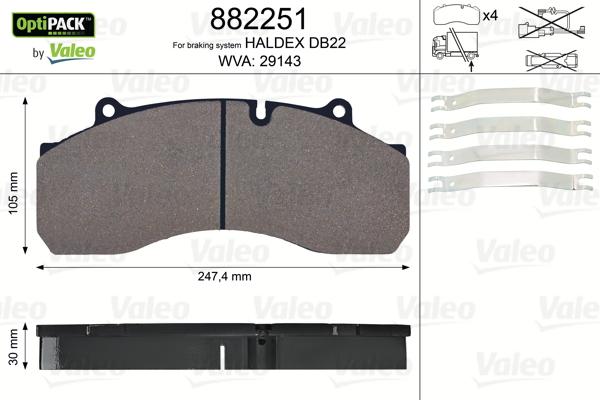 Valeo 882251 - Kit de plaquettes de frein, frein à disque cwaw.fr