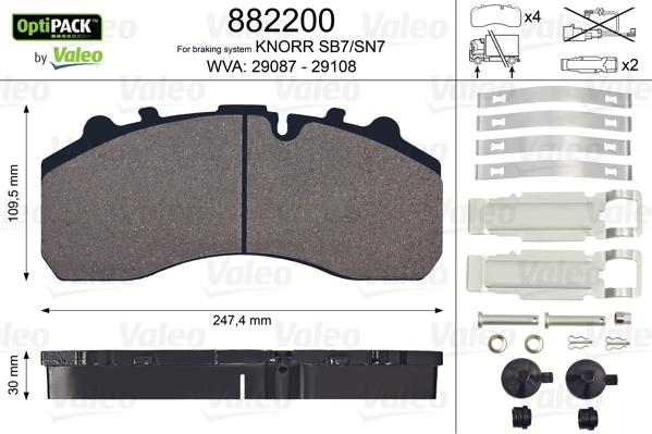 Valeo 882200 - Kit de plaquettes de frein, frein à disque cwaw.fr