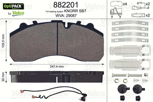 Valeo 882201 - Kit de plaquettes de frein, frein à disque cwaw.fr